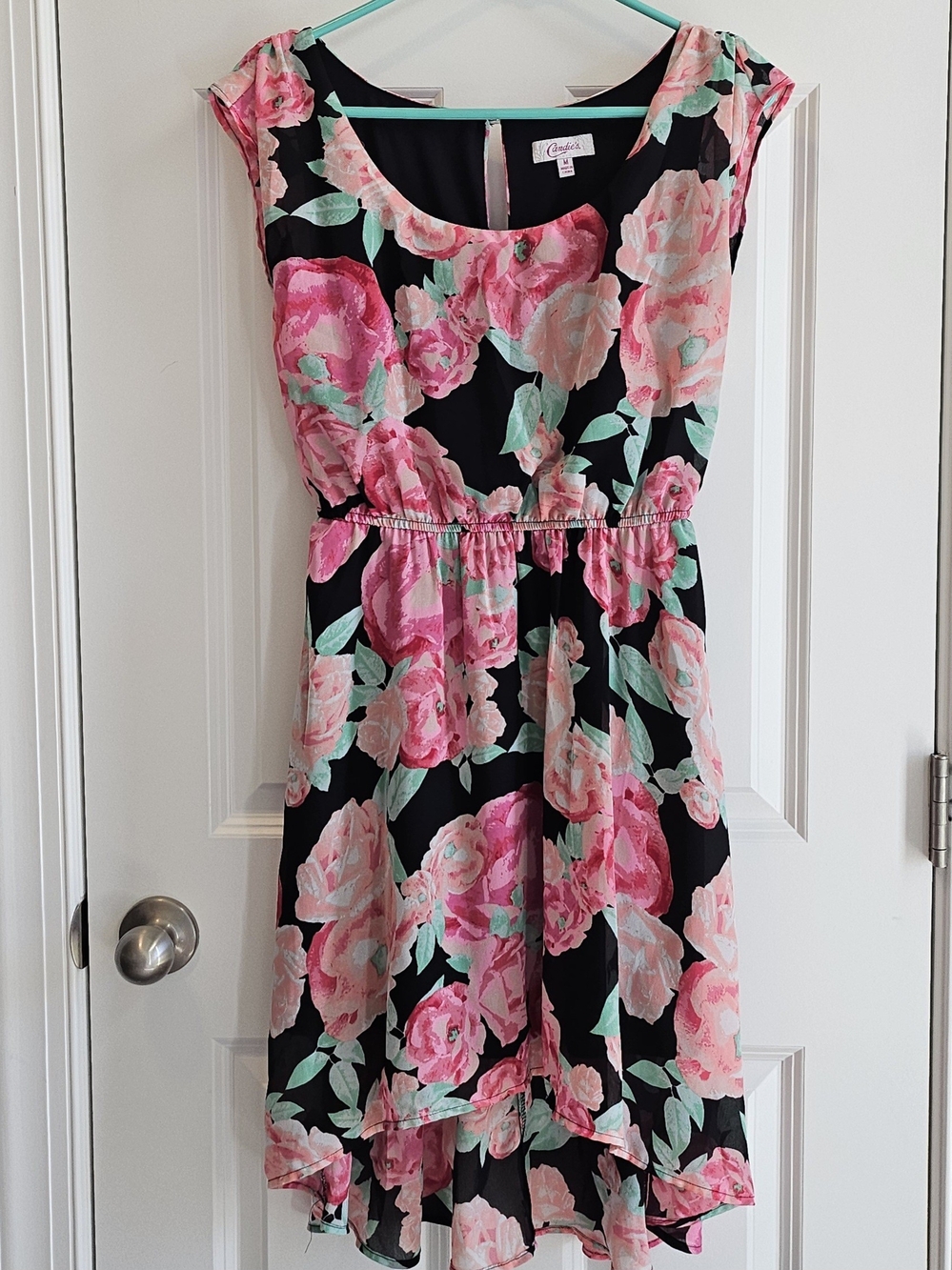 Candie's Black Dress with Pink Floral Print